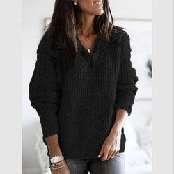 Women's Relaxed Fit Half Zip Jumper with Textured Knit Stand Collar - Cozy & Stylish Sweater