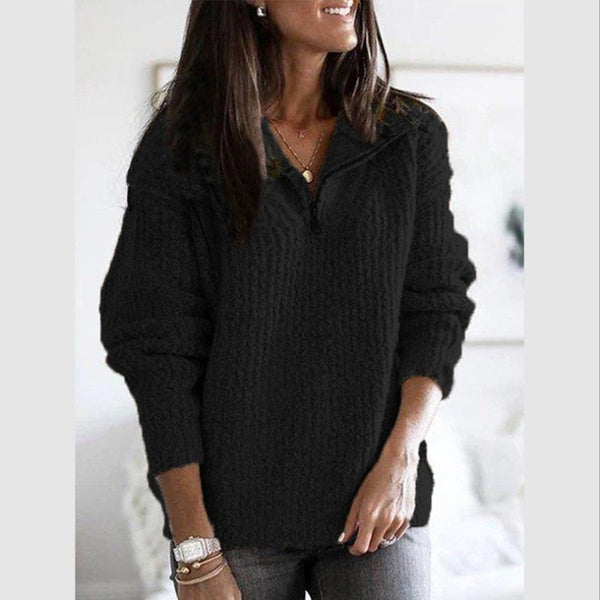Women's Relaxed Fit Half Zip Jumper with Textured Knit Stand Collar - Cozy & Stylish Sweater