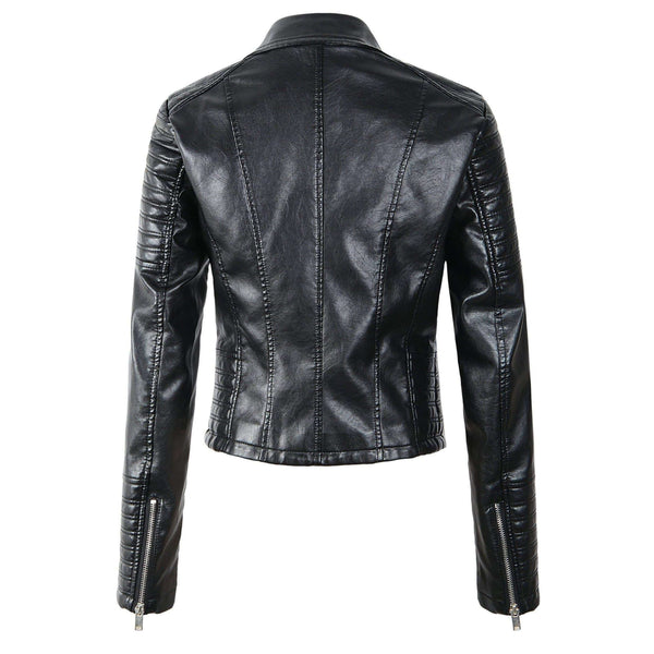 Women's Classic Black Leather Biker Jacket - Stylish & Durable Motorcycle Outerwear