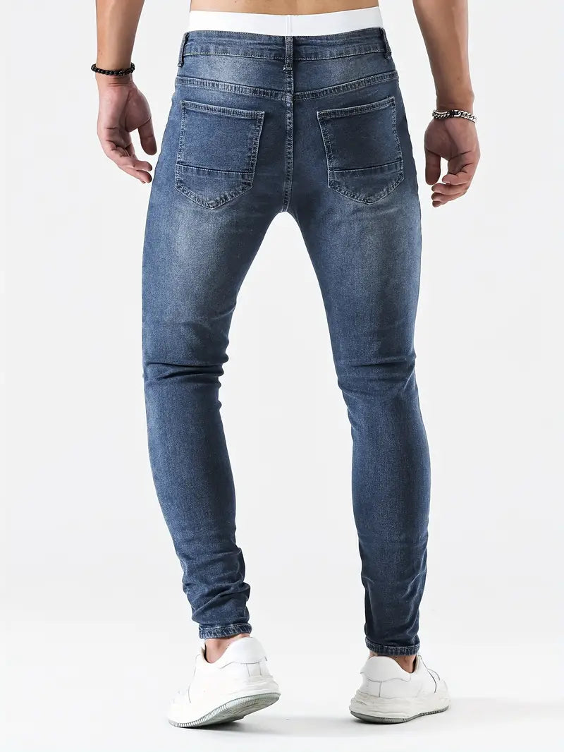 Men's Ripped Skinny Jeans - Stylish Distressed Denim Pants for a Trendy Look