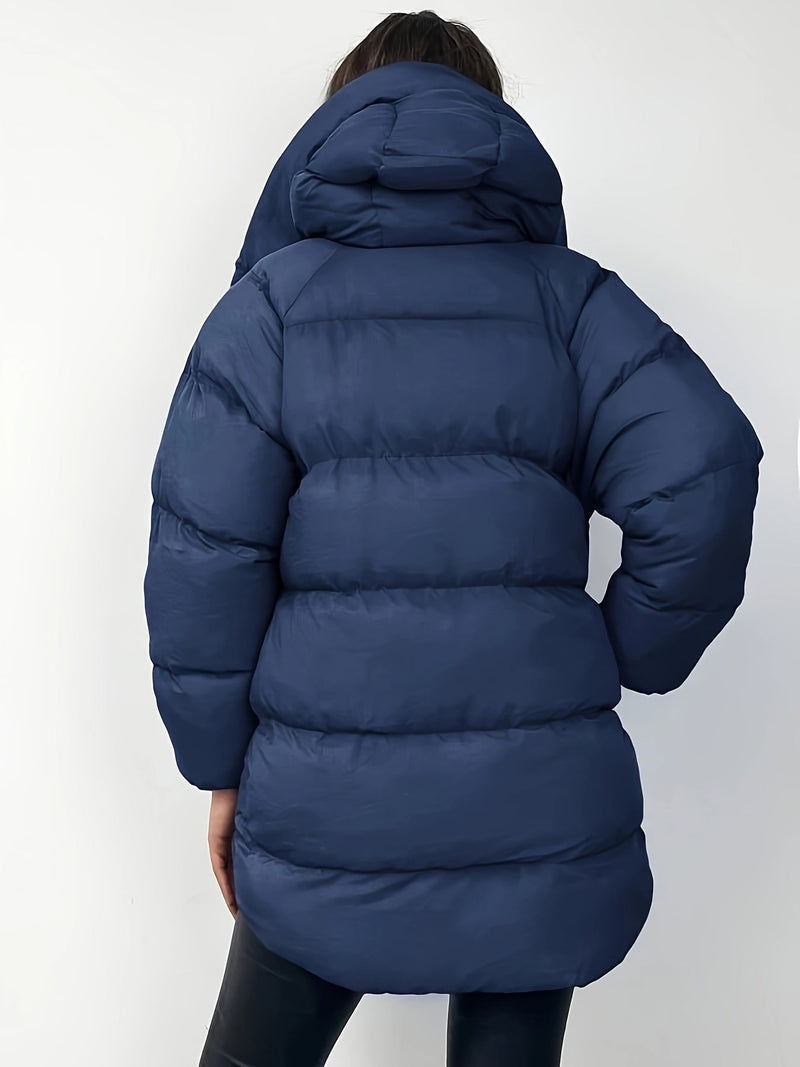 Women's Quilted Short Hooded Puffer Jacket with High Collar - Stylish & Warm Winter Outerwear
