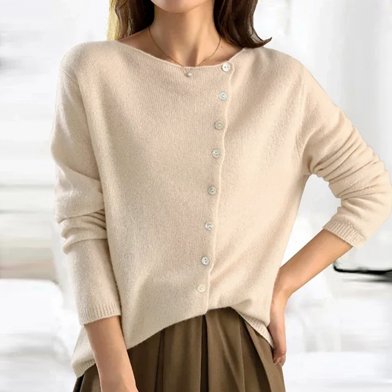Women's Long Sleeve Asymmetric Button Knit Cardigan - Stylish & Cozy Layering Piece