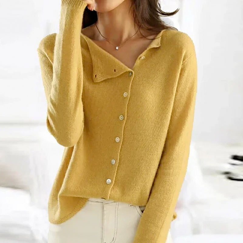 Women's Long Sleeve Asymmetric Button Knit Cardigan - Stylish & Cozy Layering Piece