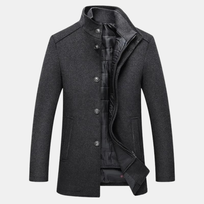 Men's Quilted Winter Coat with Stand Collar & Warm Inner Lining - Stylish & Insulated Outerwear for Cold Weather