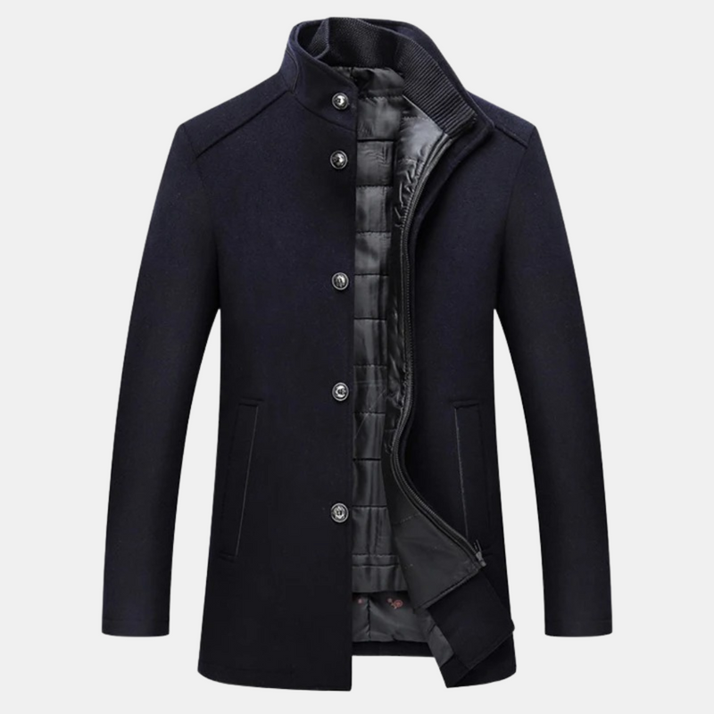 Men's Quilted Winter Coat with Stand Collar & Warm Inner Lining - Stylish & Insulated Outerwear for Cold Weather