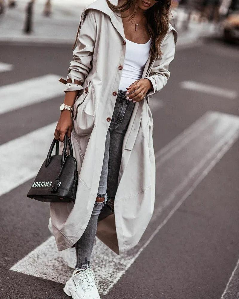 Elnara Chic Lightweight Waterproof Spring Coat - Stylish Long Design for All Weather