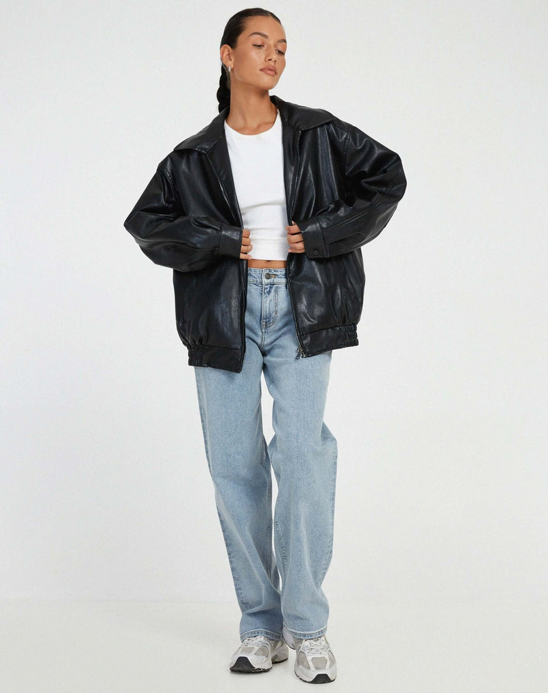 Trendy Oversized Women's Faux Leather Jacket - Stylish & Comfortable Outerwear