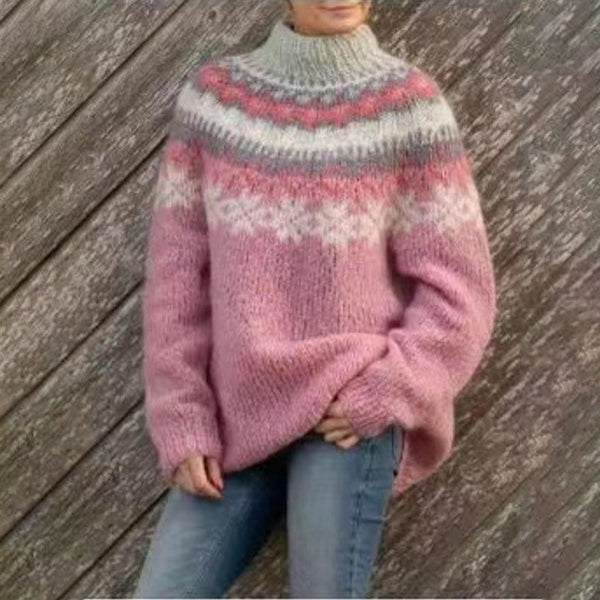Cozy Women's Fair Isle Crewneck Jumper - Relaxed Fit Sweater for Ultimate Comfort