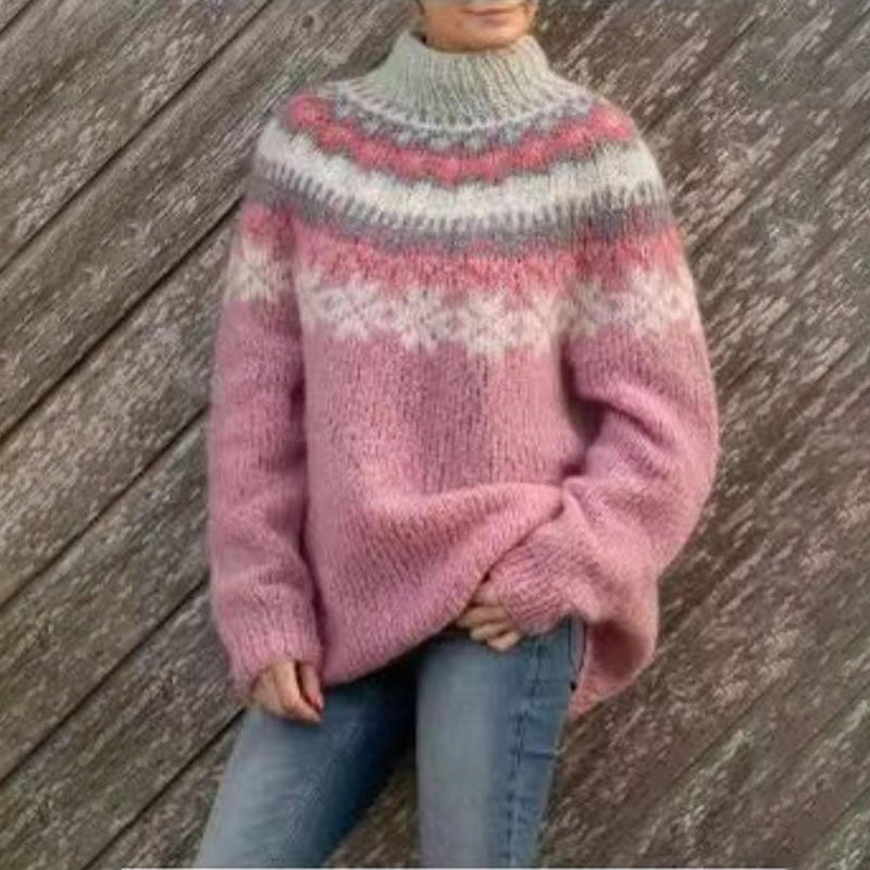 Cozy Women's Fair Isle Crewneck Jumper - Relaxed Fit Sweater for Ultimate Comfort