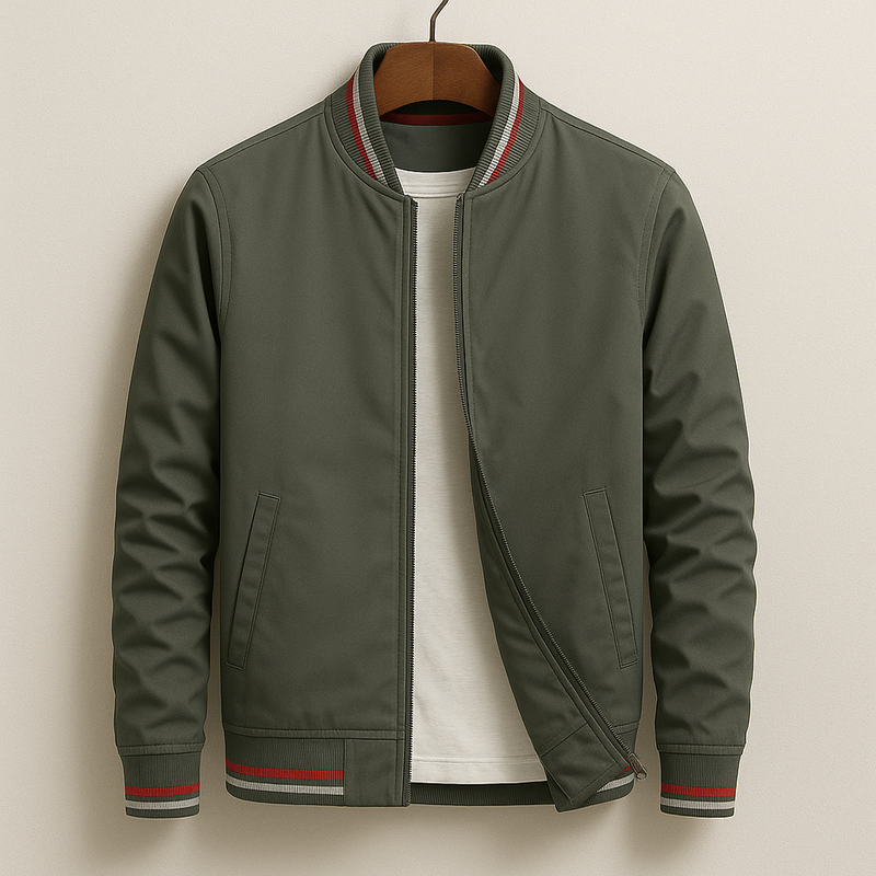 Men's Lightweight Zip-Up Bomber Jacket with Ribbed Trim - Stylish & Comfortable Outerwear for Men