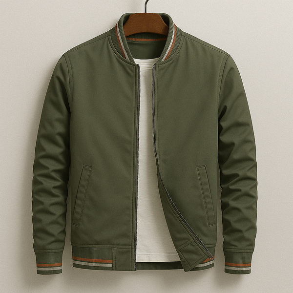 Men's Lightweight Zip-Up Bomber Jacket with Ribbed Trim - Stylish & Comfortable Outerwear for Men