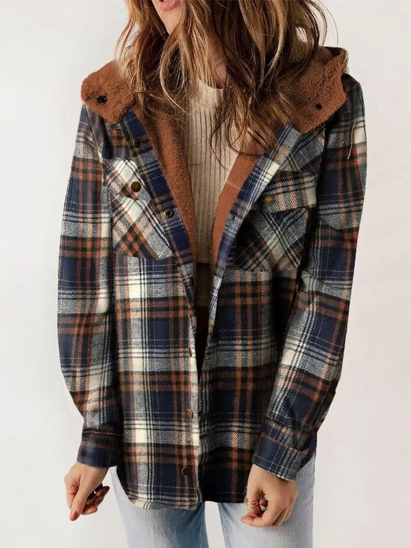 Women's Hooded Plaid Winter Jacket - Cozy & Stylish Outerwear for Cold Weather