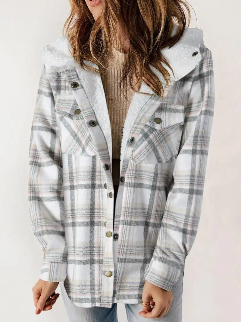 Women's Hooded Plaid Winter Jacket - Cozy & Stylish Outerwear for Cold Weather