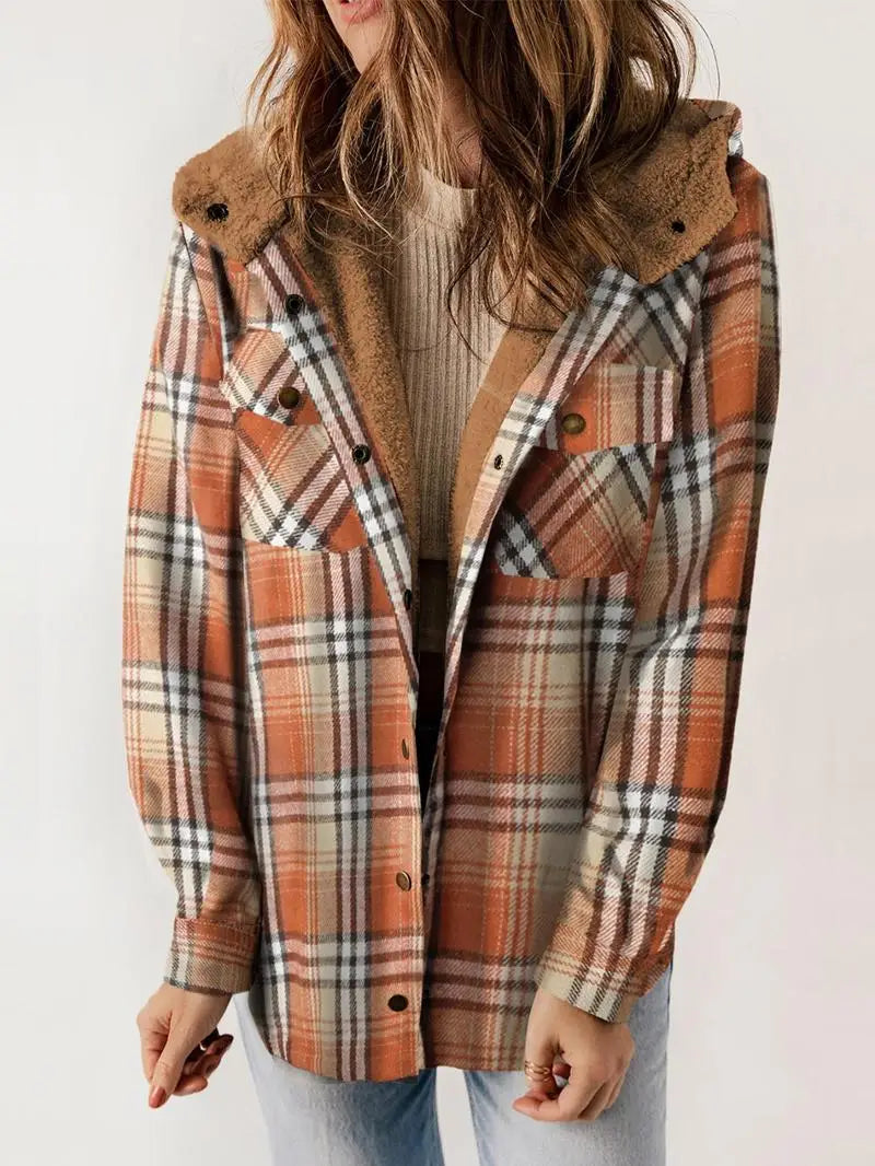 Women's Hooded Plaid Winter Jacket - Cozy & Stylish Outerwear for Cold Weather