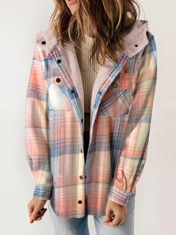 Women's Hooded Plaid Winter Jacket - Cozy & Stylish Outerwear for Cold Weather