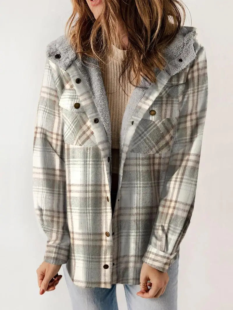 Women's Hooded Plaid Winter Jacket - Cozy & Stylish Outerwear for Cold Weather