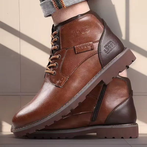 Men's Rugged Lace-Up Ankle Boots with Side Zipper - Durable Sole for Ultimate Comfort & Style