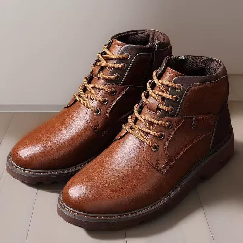 Men's Rugged Lace-Up Ankle Boots with Side Zipper - Durable Sole for Ultimate Comfort & Style