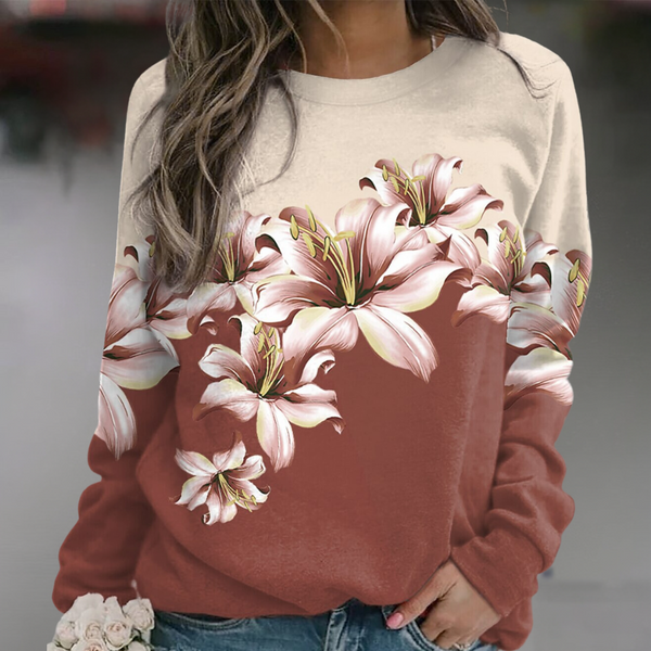 Women's Floral Print Sweatshirt - Soft & Breathable Fabric - Relaxed Fit Long Sleeve Top