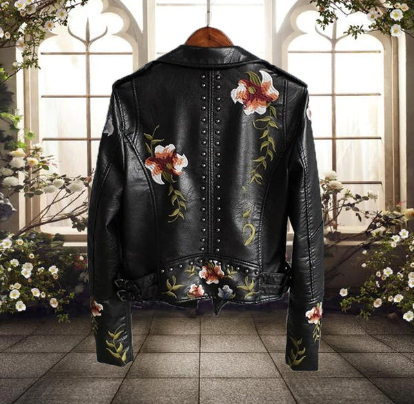 Stylish Women's Floral Print Motorcycle Jacket - Trendy Biker Outerwear for Women