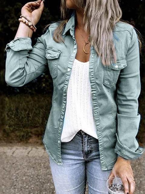 Women's Casual Denim Jacket - Stylish Button-Up Shirt Design for Everyday Wear