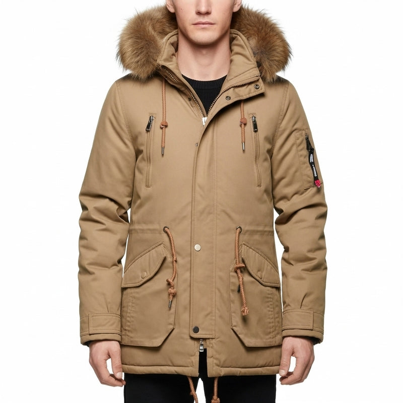 Men's camouflage velvet hooded jacket, thick windproof coat, medium-long warm men's parka, camo parka, new winter
