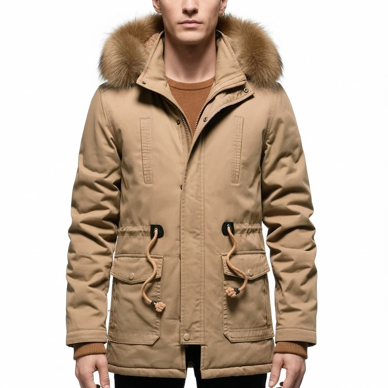 Men's camouflage velvet hooded jacket, thick windproof coat, medium-long warm men's parka, camo parka, new winter