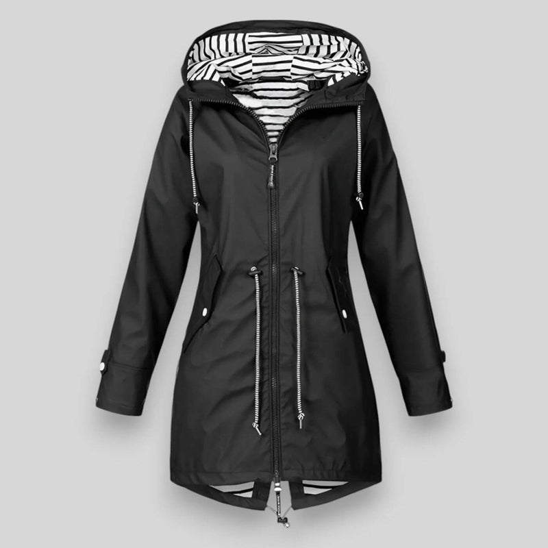 Women's Waterproof Rain Jacket with Adjustable Drawcord Waist and Hooded Zip - Lightweight & Breathable Outdoor Coat