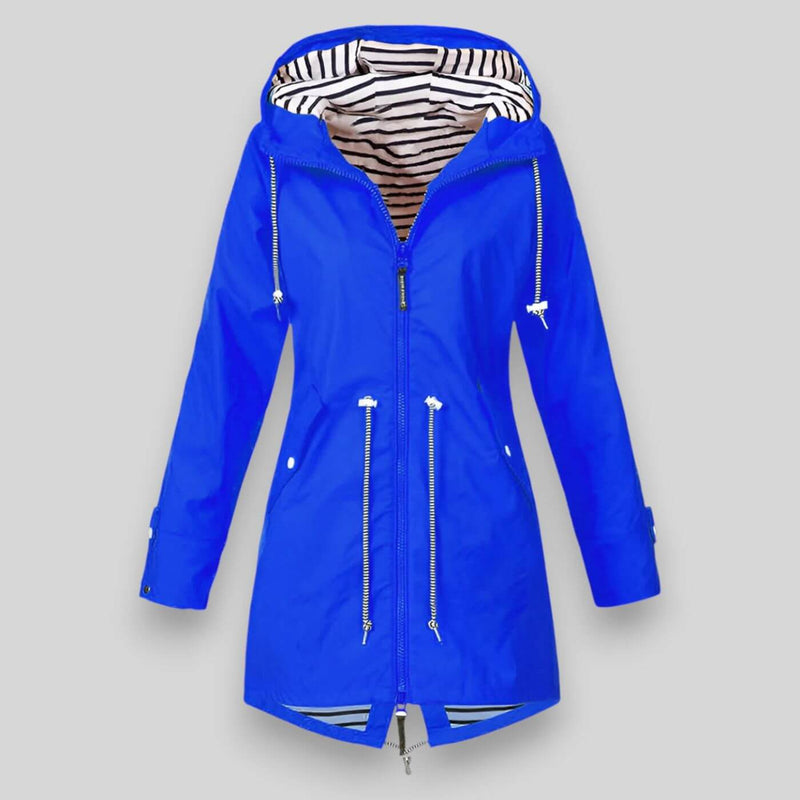 Women's Waterproof Rain Jacket with Adjustable Drawcord Waist and Hooded Zip - Lightweight & Breathable Outdoor Coat