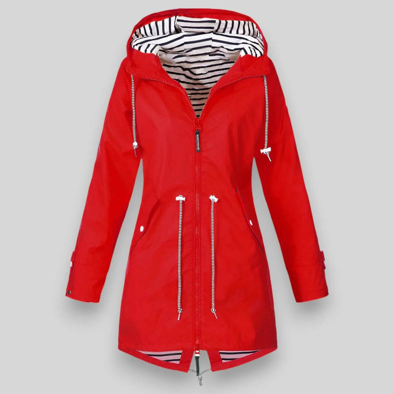 Women's Waterproof Rain Jacket with Adjustable Drawcord Waist and Hooded Zip - Lightweight & Breathable Outdoor Coat