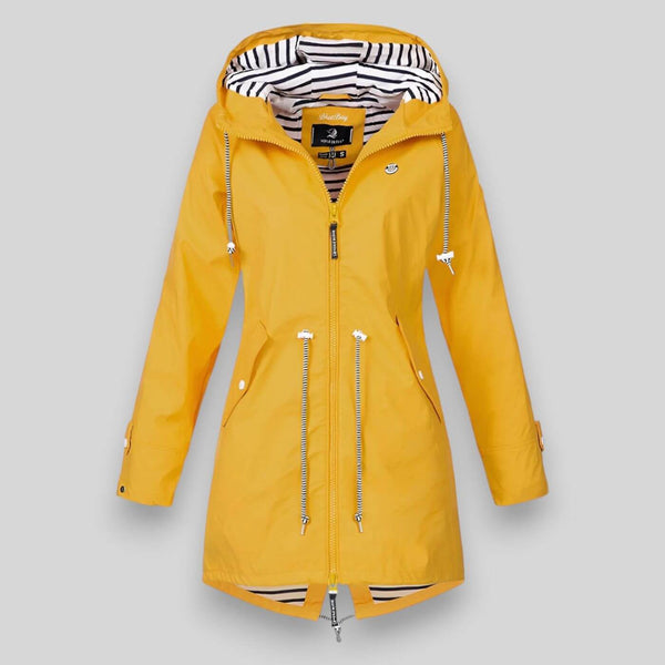 Women's Waterproof Rain Jacket with Adjustable Drawcord Waist and Hooded Zip - Lightweight & Breathable Outdoor Coat