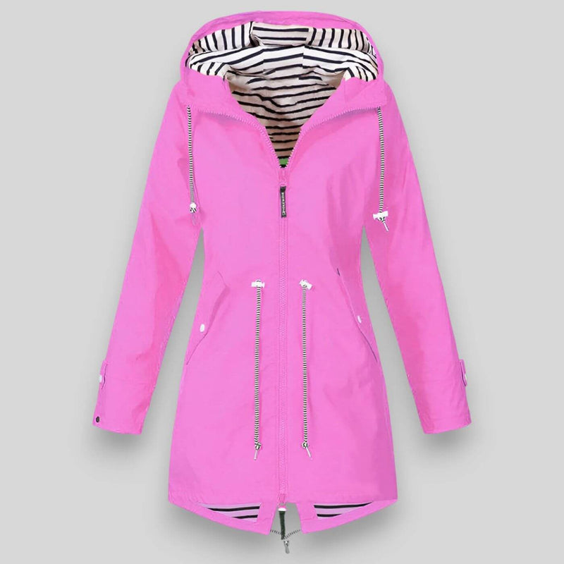 Women's Waterproof Rain Jacket with Adjustable Drawcord Waist and Hooded Zip - Lightweight & Breathable Outdoor Coat