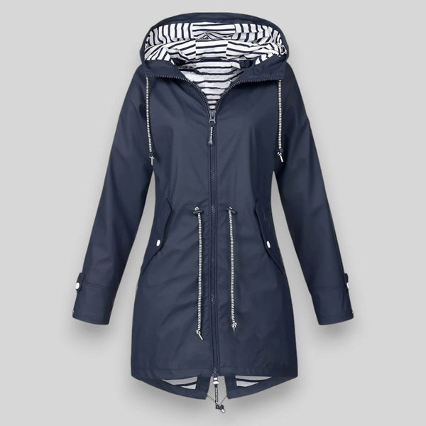 Women's Waterproof Rain Jacket with Adjustable Drawcord Waist and Hooded Zip - Lightweight & Breathable Outdoor Coat