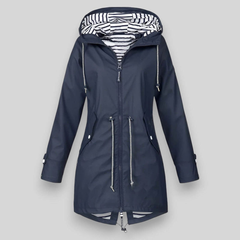 Women's Waterproof Rain Jacket with Adjustable Drawcord Waist and Hooded Zip - Lightweight & Breathable Outdoor Coat