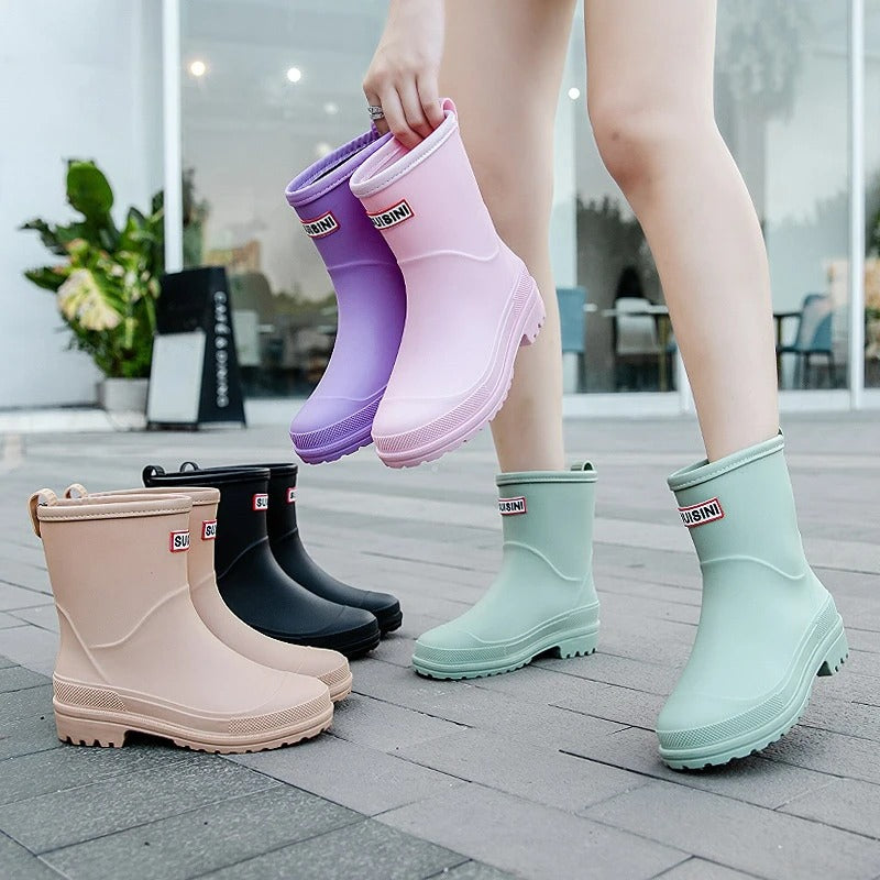 Women's Mid-Calf Waterproof Rain Boots - Non-Slip Sole for Ultimate Grip & Comfort