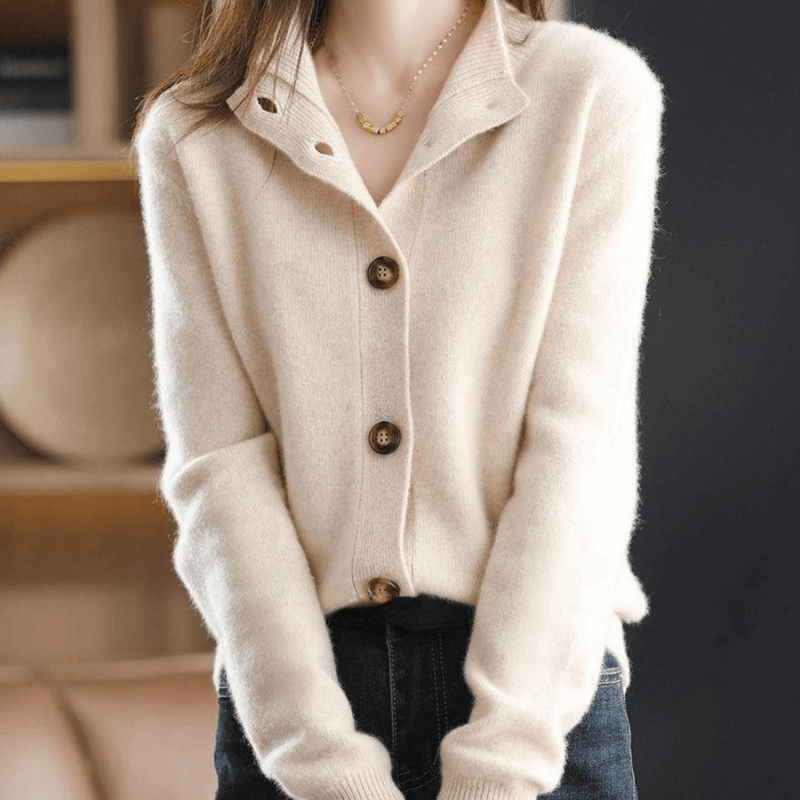 Women's Classic Lapel Collar Knit Button-Up Cardigan - Stylish & Comfortable Knitwear