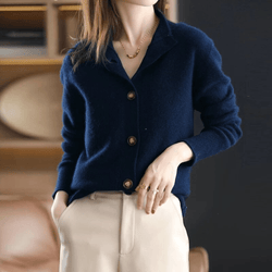 Women's Classic Lapel Collar Knit Button-Up Cardigan - Stylish & Comfortable Knitwear
