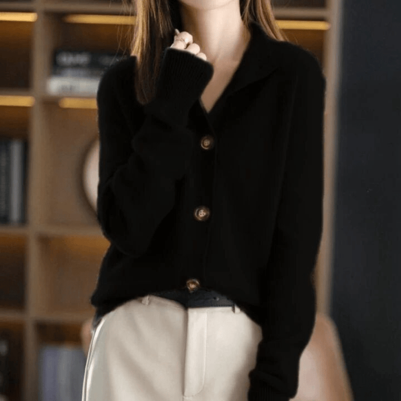 Women's Classic Lapel Collar Knit Button-Up Cardigan - Stylish & Comfortable Knitwear