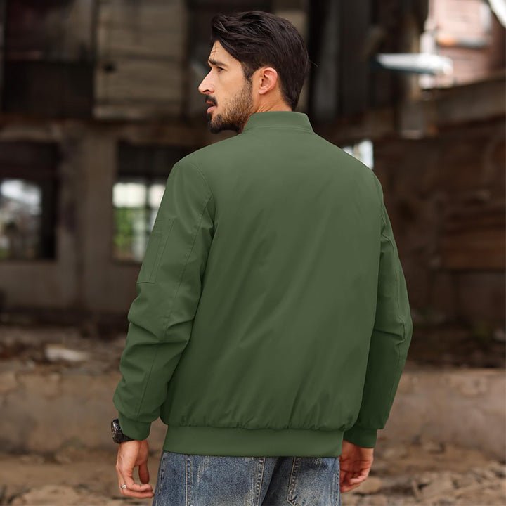 Men's Casual Zip-Up Bomber Jacket - Lightweight Windbreaker for Everyday Wear