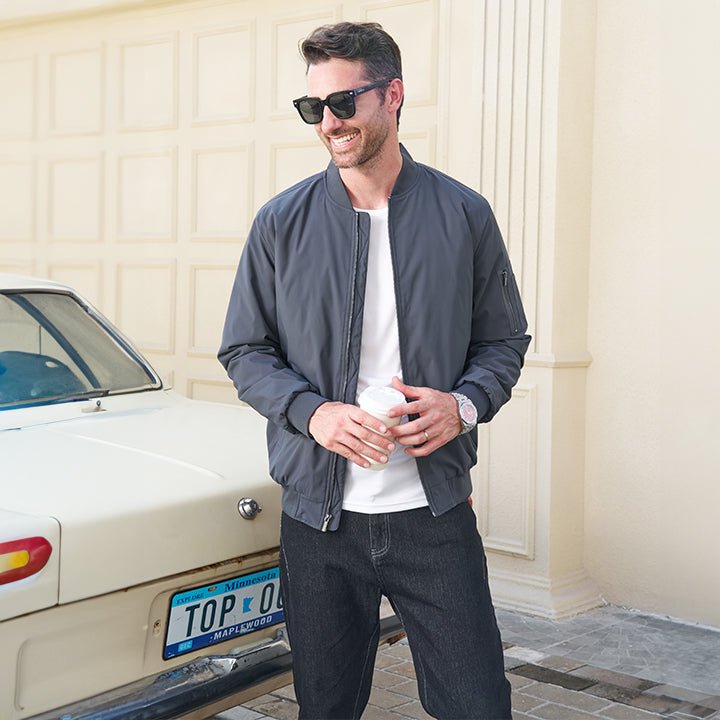 Men's Quilted Windproof Bomber Jacket with Pockets - Stylish & Durable Outerwear for All Seasons