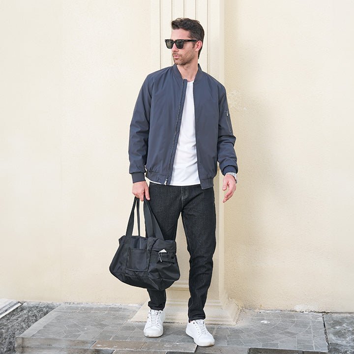 Men's Quilted Windproof Bomber Jacket with Pockets - Stylish & Durable Outerwear for All Seasons