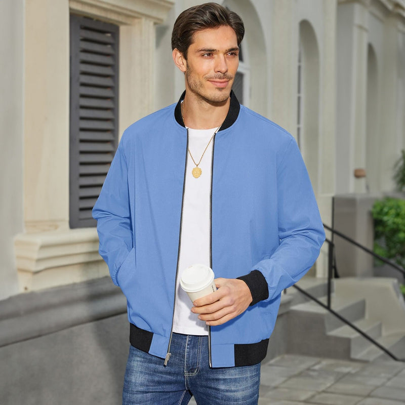 Men's Lightweight Bomber Jacket - Stylish Windbreaker with Pockets for Versatile Outdoor Wear