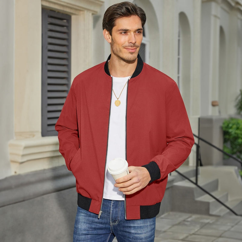 Men's Lightweight Bomber Jacket - Stylish Windbreaker with Pockets for Versatile Outdoor Wear