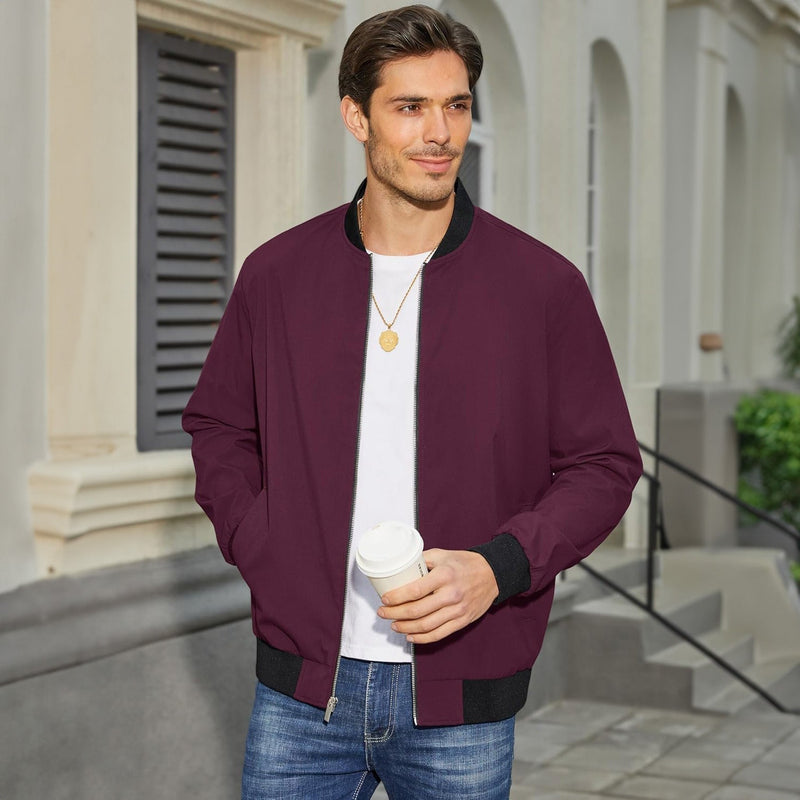 Men's Lightweight Bomber Jacket - Stylish Windbreaker with Pockets for Versatile Outdoor Wear