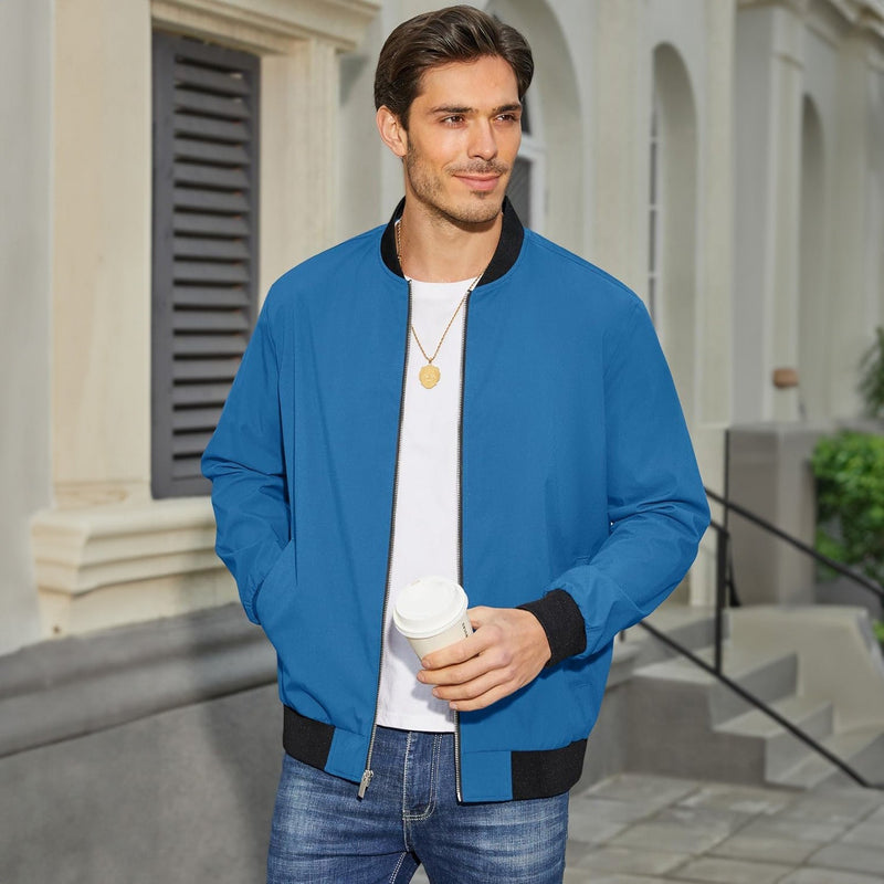 Men's Lightweight Bomber Jacket - Stylish Windbreaker with Pockets for Versatile Outdoor Wear