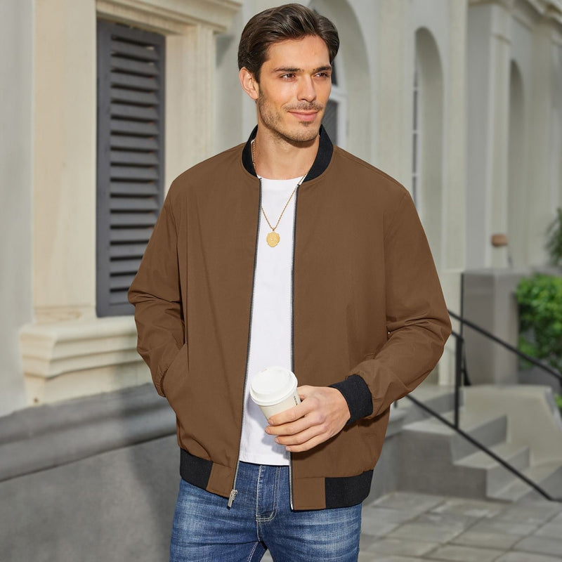 Men's Lightweight Bomber Jacket - Stylish Windbreaker with Pockets for Versatile Outdoor Wear