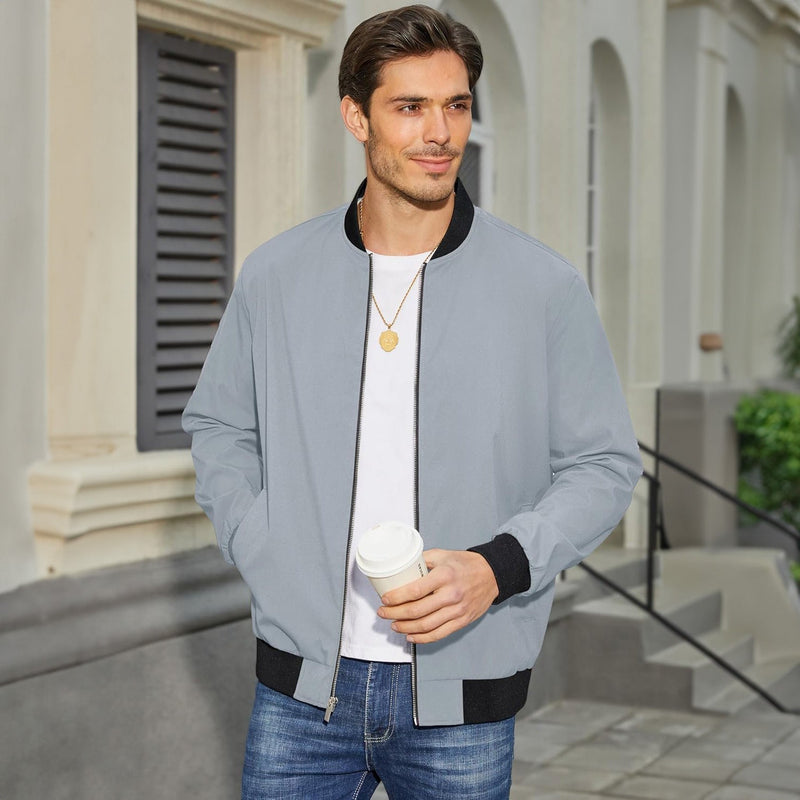Men's Lightweight Bomber Jacket - Stylish Windbreaker with Pockets for Versatile Outdoor Wear