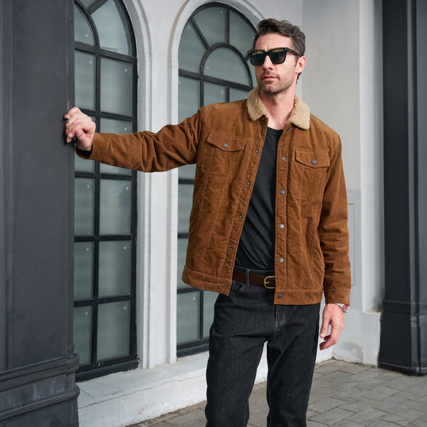 Men's Sherpa-Lined Corduroy Jacket - Warm Winter Coat for Ultimate Comfort