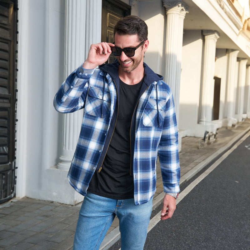 Men's Flannel Jacket with Removable Hood - 5 Pocket Design for Ultimate Comfort and Style