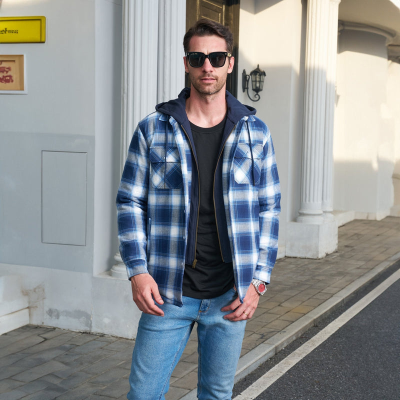 Men's Flannel Jacket with Removable Hood - 5 Pocket Design for Ultimate Comfort and Style
